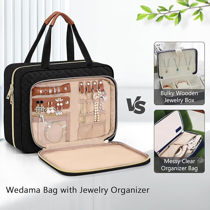 Toiletry Bag for Women, Hanging Travel Toiletry Bag with Jewelry Organizer Compartment Large Makeup Bag, PVC Waterproof Cosmetic Travel Bag for Travel Business Trips Camping Bathroom, Black - Image 3