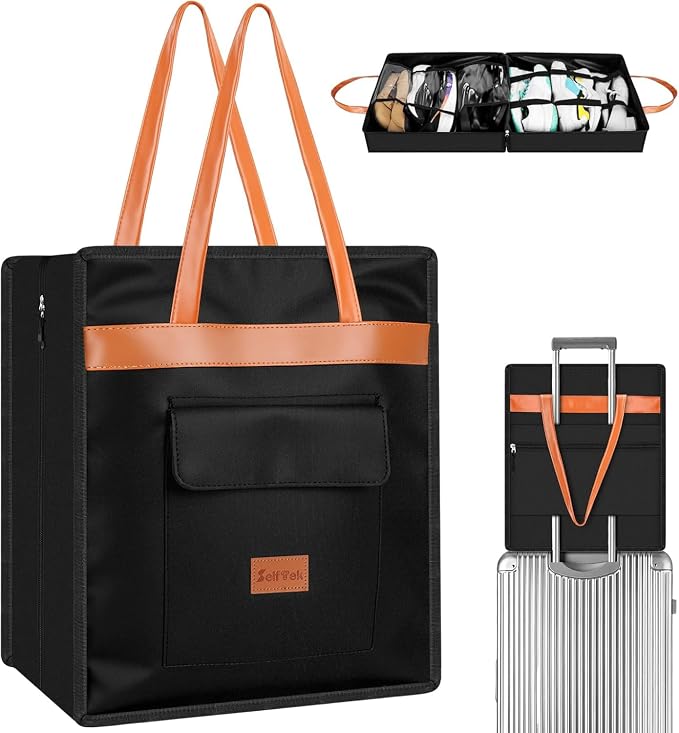 SelfTek Shoe Bags for Travel with Handle, Waterproof Large-Capacity Family Travel Shoe Bag Organizer for Multiple Shoes, Shoe Travel Bags for Packing, Suitable for Luggage Handle (Black) by SelfTek