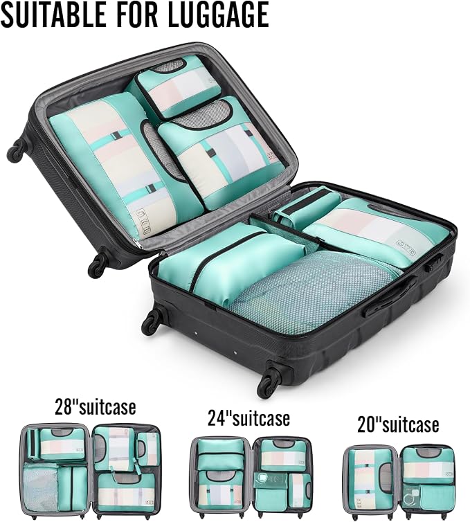 Veken 8 Set Packing Cubes for Travel Essentials, Suitcase Organizer Bags in 4 Sizes, Carry-On Luggage Accessories with Laundry Bag, Airplane Must Have with 99-Count Mesh Holes - Image 6