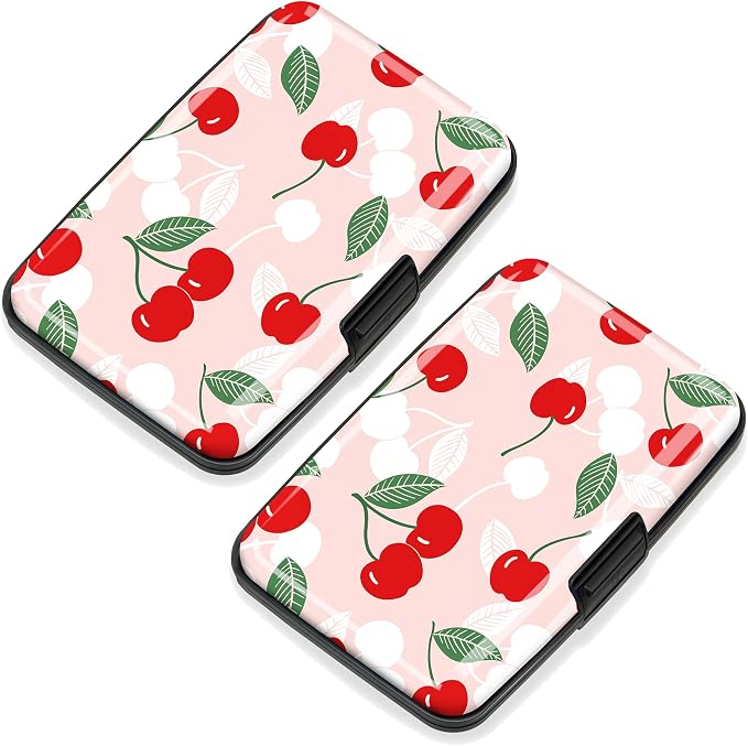 Mayski 2 Pack Credit Card Holder for Women RFID Blocking Wallet, Cherry | Card Wallets for Women Small Mini Business Metal Accordion Aluminum Alloy Hard Case for Men by SLIMELEGANCEPERSONIFIED