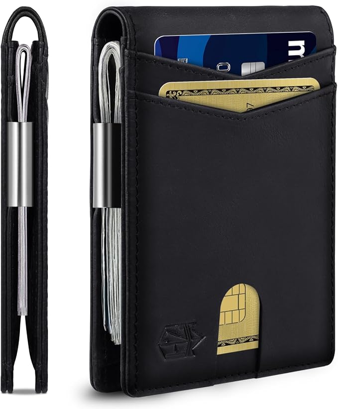 Zitahli Genuine Leather Wallet for Men 12 Card Slim Mens Wallets Bifold RFID Blocking with Money Clip & ID Window Thin Minimalist Card Holder Wallet with Gift Box by Zitahli