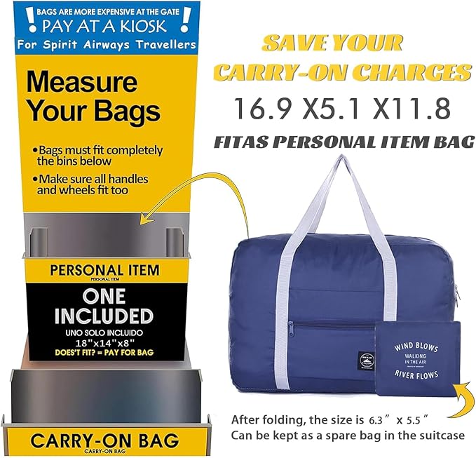 Foldable Travel Duffel Bag 2PCS Tote Carry on Luggage Bag Spirit Airlines Personal item Sports Gym Bag Water Resistant Weekender Overnight Bags for Women and Men (Pink+Blue) - Image 6