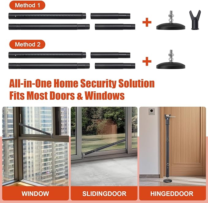2 Pack Door Security Bar - Upgraded 360° Pivoting Anti-Slip Base,Heavy Duty Burglar Door Stopper Stick,28-52" Adjustable Barricade Safety Jammer Stoper for Front Door Patio Sliding Glass Window - Image 5