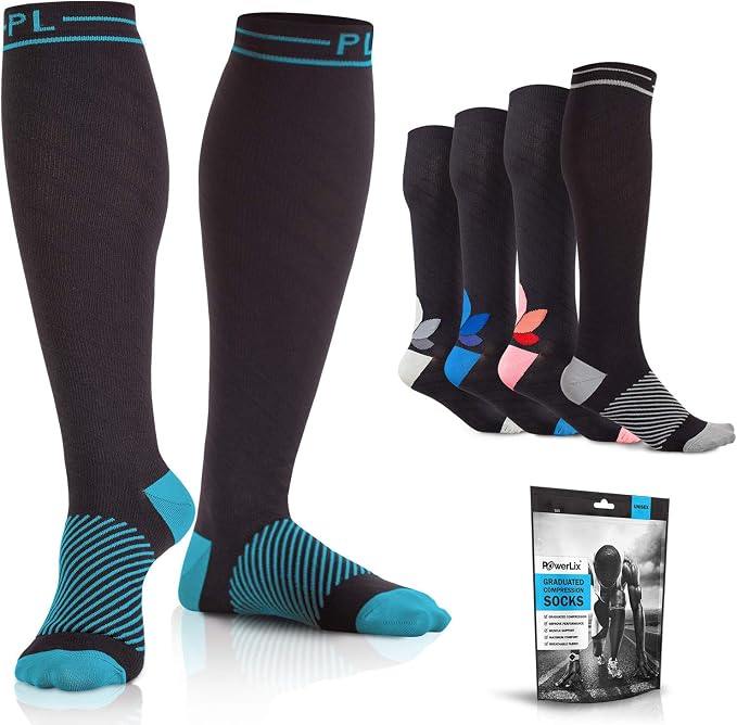 POWERLIX Compression Socks for Women & Men (Pair) for Neuropathy Swelling Pain Relief 20-30 mmHg Medical Knee-high Stockings by POWERLIX
