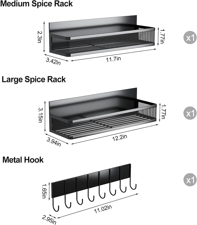 Aufworld Magnetic Spice Rack for Refrigerator, 3 Pack Magnetic Shelf, Moveable Fridge Organizer with 8-Hook Rack, Seasoning Organizer for Kitchen - Image 2