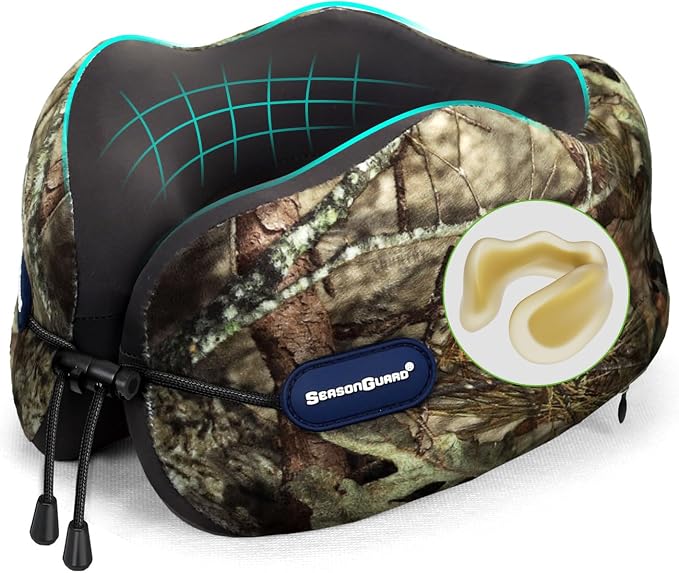 Season Guard Travel Neck Pillow for Airplane Car Flight - Dual-Core Memory Foam Pain Relief Pillows for Sleep - Best Traveling Essential Accessories for Rest - Head Cushion for Women Adult Kids by SeasonGuard