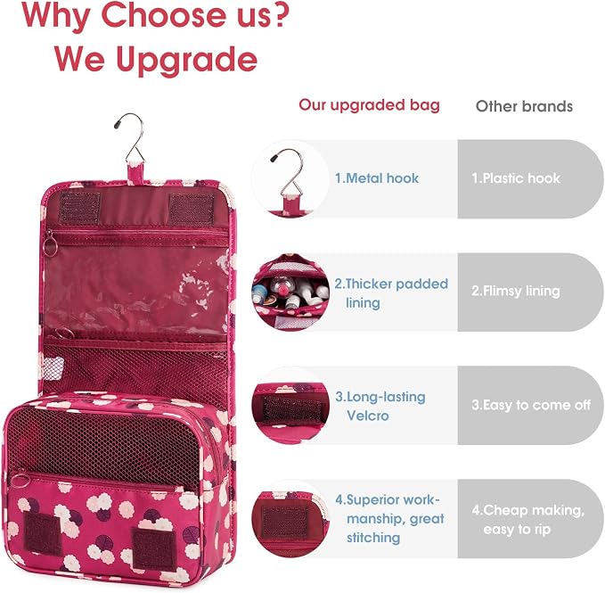 Narwey Small Hanging Travel Toiletry Bag for Women, Travel Bag for Toiletries, Makeup Bag Organizer Make Up Bags Cosmetic Bags for Girls - Image 5