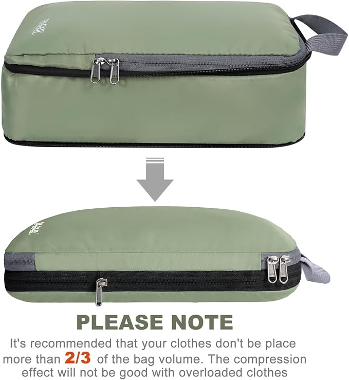 BAGAIL 4 Set/6 Set/8 Set Compression Packing Cubes Travel Accessories Expandable Packing Organizers (Cloth Pattern, 4-Matcha Green) - Image 3