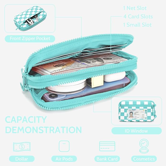 FODOKO Wristlet wallets for Women RFID crossbody bags with 4 Zippers | Checkered quilted nylon with credit card slots, cell phone organizer, and coin purse for travel and everyday carry - Image 4