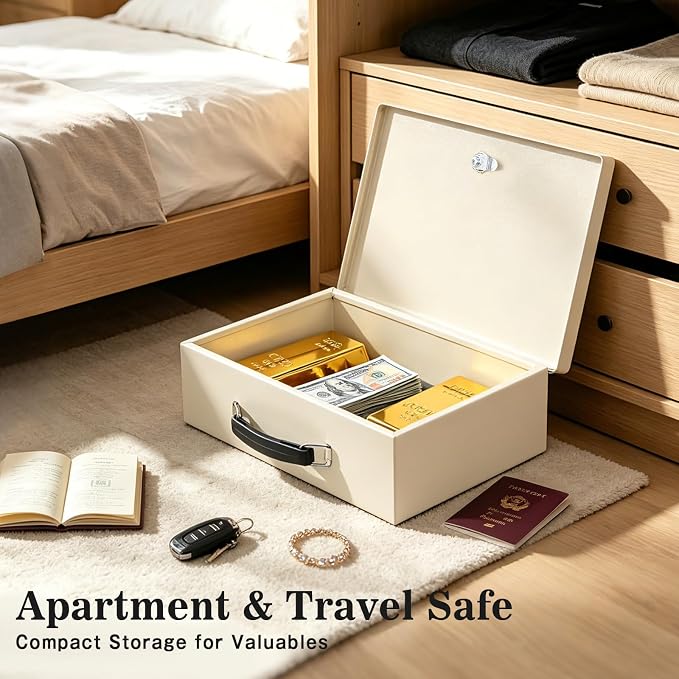 xydled Fireproof Document Box with Key Lock, Fire Safe Box, White | Fire and water resistant lock box for documents, passports, cash and valuables, keeping secure at home, 12.8 x 8.5 x 4.5 Inch - Image 4