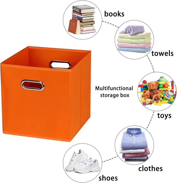 Fabric storage bins Cubes, Fabric Cube Organizer with Handle, Foldable Cube Bins for Cloth or Accessary Storage, 11x11x11, Set of 6, (Orange) - Image 3
