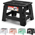 9 Inch Folding Step Stool 300 LB Capacity Non Slip Foot Stool with Handle Plastic Foldable Step Stools for Kids Stepping Stool for Bathroom Black Small Step Stool (1 PC Black) | Heavy Duty Foldable Stools, Lightweight, Holds 300 lb, for Toddler Kitchen... by ACSTEP