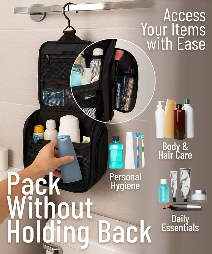 D&D Wanderlust D&D Hanging Travel Toiletry Bag for Men and Women – Cosmetics, Makeup and Toiletries Organizer Kit with 10 Compartments - Image 3