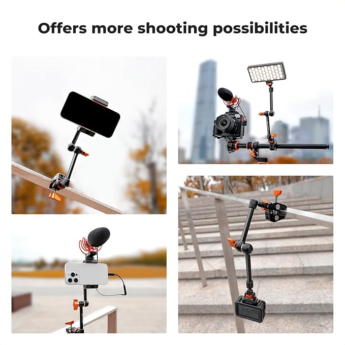 K&F CONCEPT 11" Magic Arm Clamp with ARRI 1/4" & 3/8" Thread Screw | 360° Ball Heads Articulating Arm Camera Adapter for DSLR, Monitor, LED Light, Microphone, Camera Cage, Action Camera, MS33 - Image 7