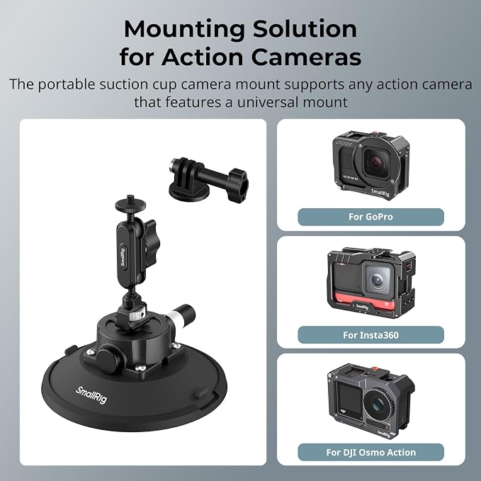 SMALLRIG 6" Suction Cup Mount with Ball Head Magic Arm, Camera Mount for DJI Osmo Action 6/5 Pro/4, for Insta360 x5, for Gopro 13/12, on Car Windshield or Window, Compatible with Action Cameras-5856 - Image 2