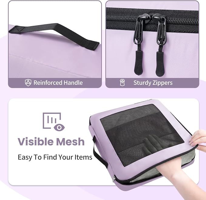 Mesh Packing Cubes for Travel, Durable Luggage Organizer with Sturdy Material and Double Zippers, Comprehensive Set for Travel Accessories Storage, 10 set, purple - Image 4