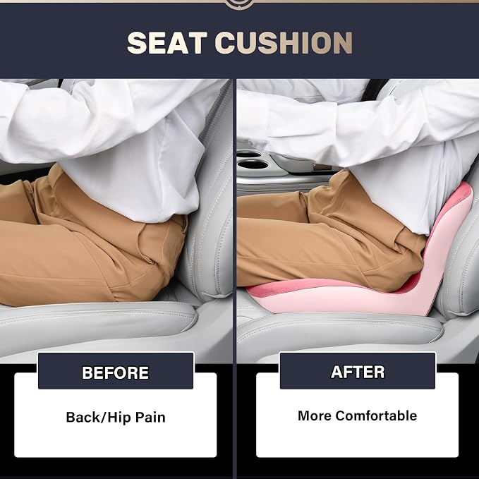 Coverado Car Seat Cushion and Lumbar Support Pillow One Piece, Memory Foam Ergonomic Back Support Driving Seat Cushion for Back Pain, Non-Slip Washable Cushion for Car, Driver, Office - Image 5