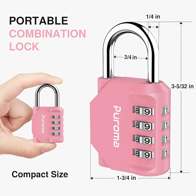 Puroma 4 Pack Combination Lock Locker 4 Digits Combo Padlock Gym 4 Color | For School Gate Fence Toolbox Hasp Storage, Outdoor, Resettable, Weatherproof, Side Window, Crack Cut Resist, Hardened Steel - Image 3