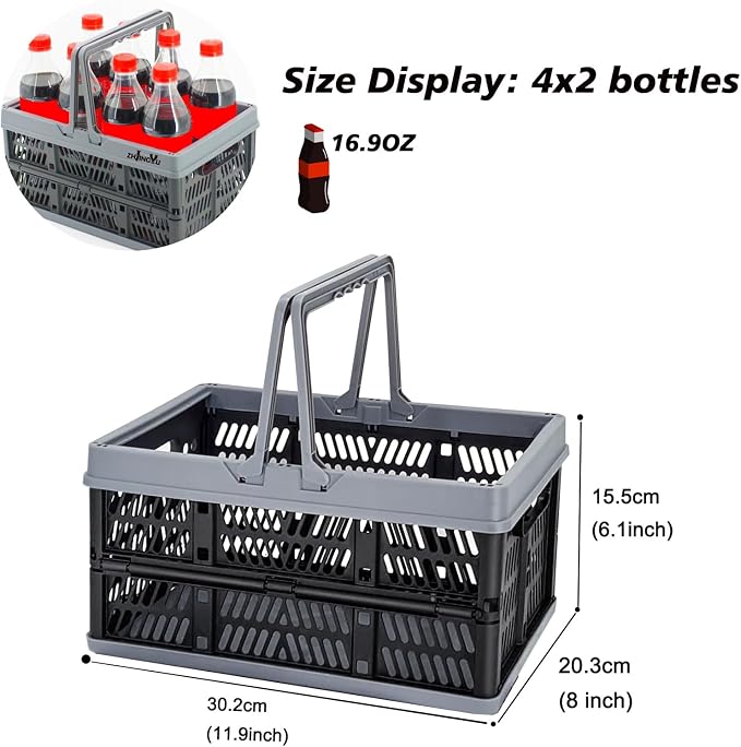 ZHJINGYU crates for storage,black plastic baskets for organizing Shopping | collapsible shopping basket,foldable crate with Handles,collapsible storage crate,car basket,for Kitchen,Bathroom,Medicine - Image 2
