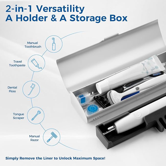 Aluminum Electric Toothbrush Travel Case, 2 in 1 Travel Toothbrush Holder for Oral B/Oral-B Pro 1000 1500 5000 and Most Electric Toothbrush for Traveling, Removable Silicone Liner-Silver - Image 5