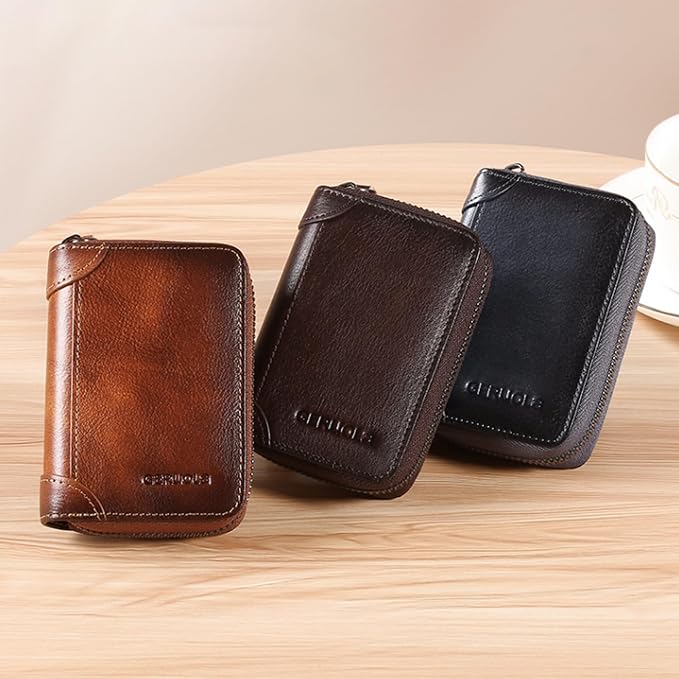 Card Bag Cowhide Wallet Men Coin Purse RFID Blocking Card Case Portable Card Holder Coin Bag Pouch with 12/20/30/45 Card Slots Blue B - Image 7