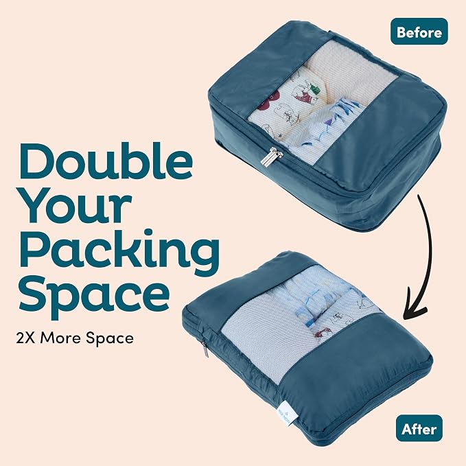 6-Pack Large Compression Packing Cubes for Travel - Lightweight Compression Packing Cube Set, Water-Resistant Luggage Organizer Bags & Suitcase Organizers, Travel Cubes for Carry-On, Checked Luggage - Image 10