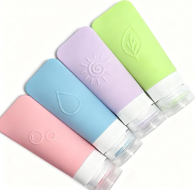 20-Piece Silicone Travel Bottles Set – TSA Approved Leakproof Toiletry Kit with Flat Easy-Squeeze Bottles, Tactile Icons, Cream Jars, Pump & Spray, Cleaning Brush | 20-Piece Silicone Bottles Set,TSA Approved Leakproof,Easy-Squeeze Bottles,Come with Pum... - Image 6