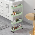 Slim Storage Cart 4 Tier,Bathroom Organizer Rolling Utility,Mobile Shelving Unit Slide Out for Office, Kitchen, Laundry Room & Narrow Places，Green by Home