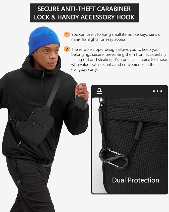 Peicees Travel Sling Bag for Men Small Crossbody Bag Anti Theft | Mini Chest Bag, Passport Bag, Water-resist Oxford, Pickpocket Theft Proof, 2.2L Compact Size, Adjustable Strap - Image 2