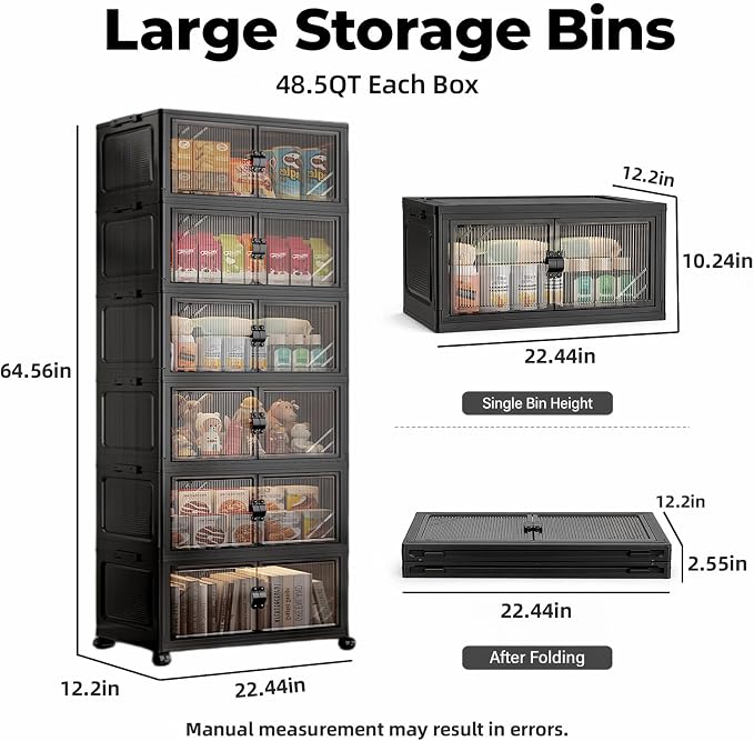 5-Tier Foldable Storage Cabinet with Wheels & Lid, 242QT Large Stackable Organizer, No Tool Required, Storage Cabinet for Garage, Home Office, Pantry, Kitchen, Dorm - Image 2