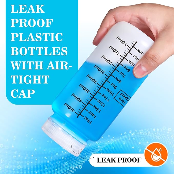 17oz Wide Mouth Plastic Bottles with Airtight Lids, Graduated Food Grade Leak Proof PP Containers Jars for Water Sample Lab Reagent Liquid Medicine Storage (Translucent, 3 Pack) - Image 3