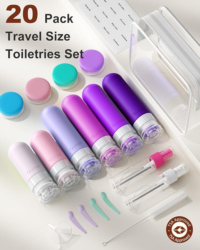 20 Pack Travel Bottles for Toiletries, Original Patented, TSA Approved Travel Size Containers, Leak Proof Silicone Shampoo and Conditioner Bottles Women & Men, Airplane Cruise Essentials, Purple - Image 2