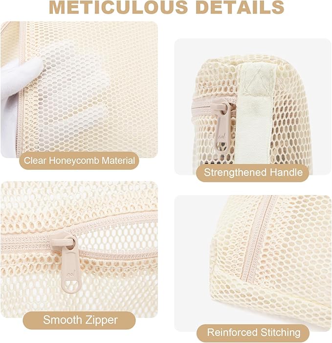 NOL 3-Pack Mesh Travel Toiletry Bags - Clear Zipper Travel Organizer, Airport Carry-On Compliant Reusable Cosmetic Makeup Bag for Women & Men (Cream) - Image 4