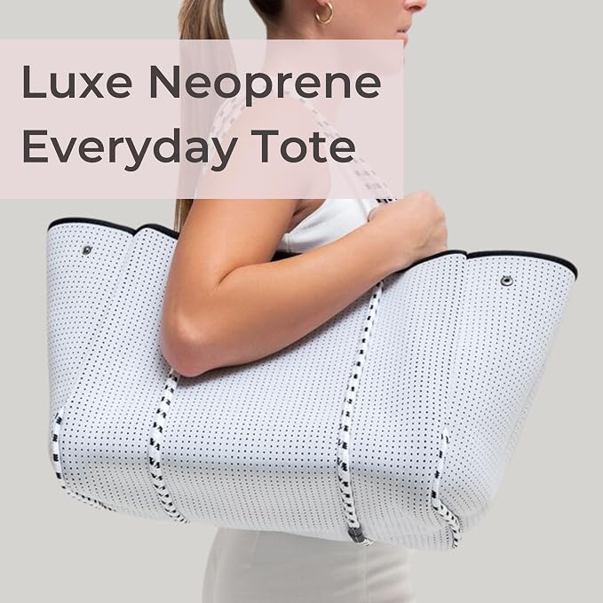 POPUPS Large Neoprene Tote Bag for Women - Everyday Designer Handbag for Travel Work and Beach with Pockets and Zipper Pouch - Image 2