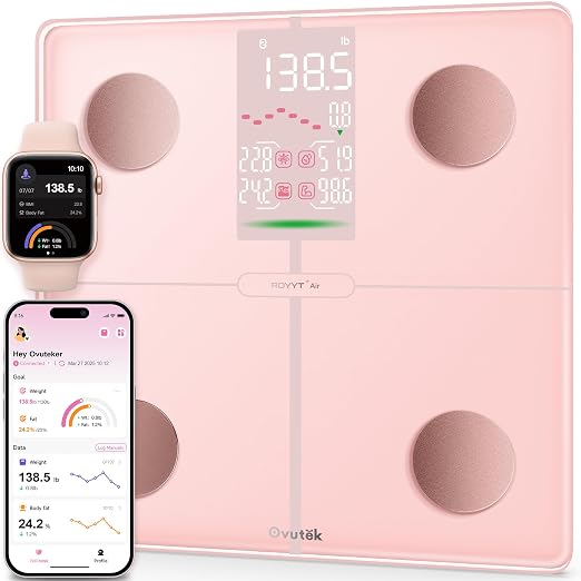 Smart Scale for Body Weight, BMI, Body Fat, 400 lbs, FSA Eligible | HSA Eligible, Professional Bathroom Digital Scale with Muscle Mass Accurate Bluetooth Home User Health Equipment Sync Apps by Ovutek