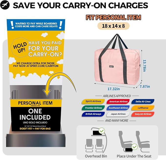 For Frontier Airlines Personal Item Bag 18x14x8 Travel Duffel Bag Carry on | With Shoulder Strap, Airline-Approved, Fits Underseat & Overhead Bin, Save On Check-in Fees, Water-resistant, Tear-resistant - Image 2