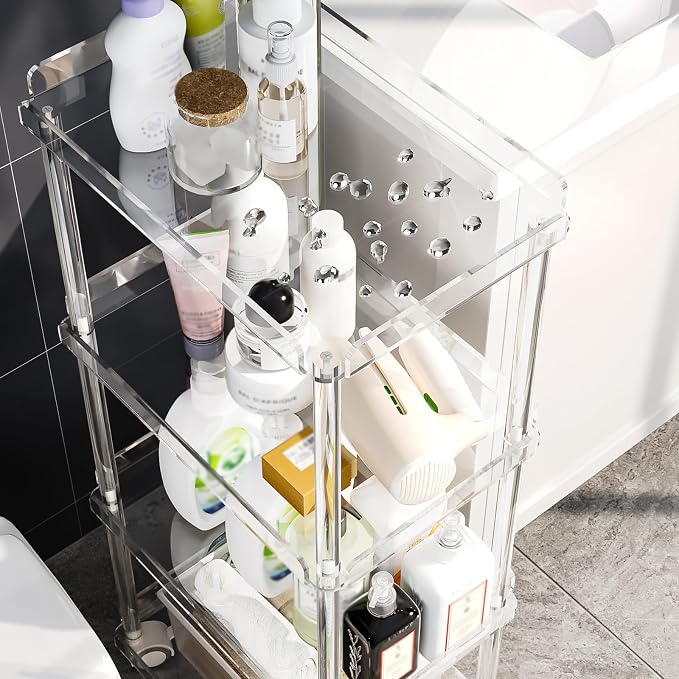 AQUIVER Acrylic Slim Storage Cart - 4 Tiers Narrow Rolling Cart - Utility Cart for Kitchen, Bathroom, Living Room, Laundry - 15.6 '' L x 10.2 '' W x 33.9 '' H - Image 4