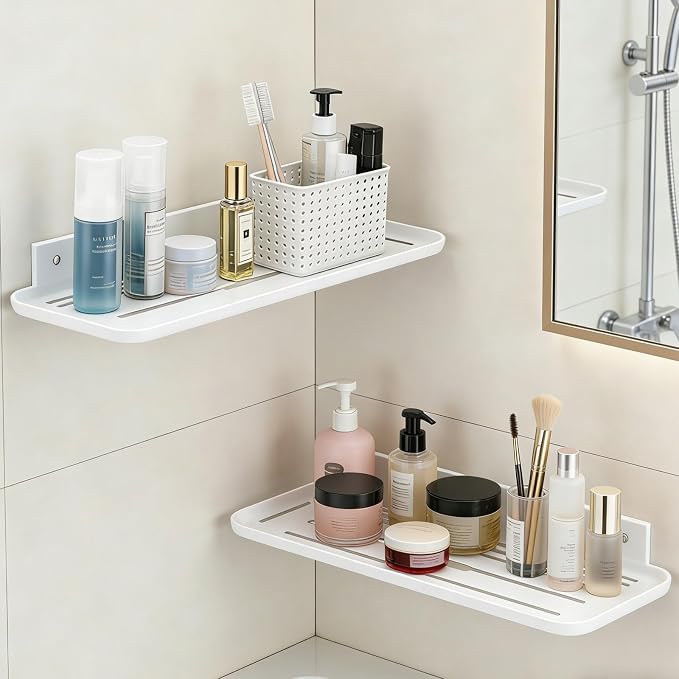 Wall Mounted Floating Shelf, Self Adhesive Shelf | No Drill Adhesive Wall Shelf, Floating Shelves Damage-Free Expand Walls Space for Living Room Kitchen Bathroom by Laoyello