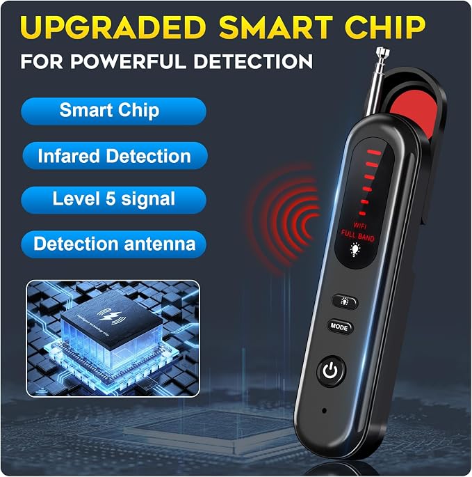 SEVENPARK Hidden Camera Detector - 2026 Portable Camera Finder, GPS Tracker Detector, RF Wireless Signal Scanner for Office, Hotels, Cars, 5 Levels Sensitivity (Black) - Image 5