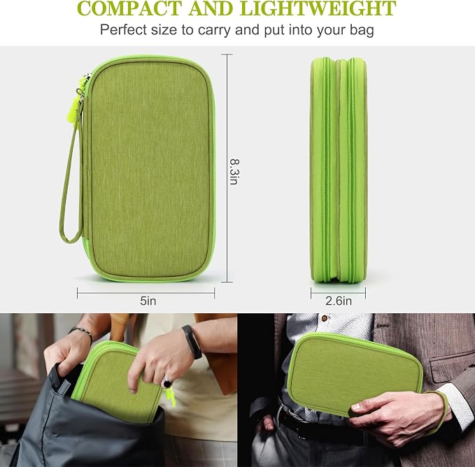 FYY Electronic Organizer, Travel Tech Pouch Bag, Medium, Green | Wrist Strap, Waterproof, Double Layers Portable Electronics Travel Carrying Case for Cord, Charger, Daily Business Trips Use - Image 2