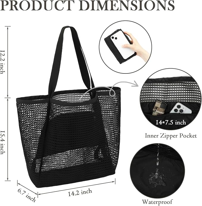 Fammart Mesh Beach Bag for Women, Summer Straw Tote Hobo Pool Bags with Zipper Pocket, Travel Vacation Cruise Essentials 2026 - Image 5
