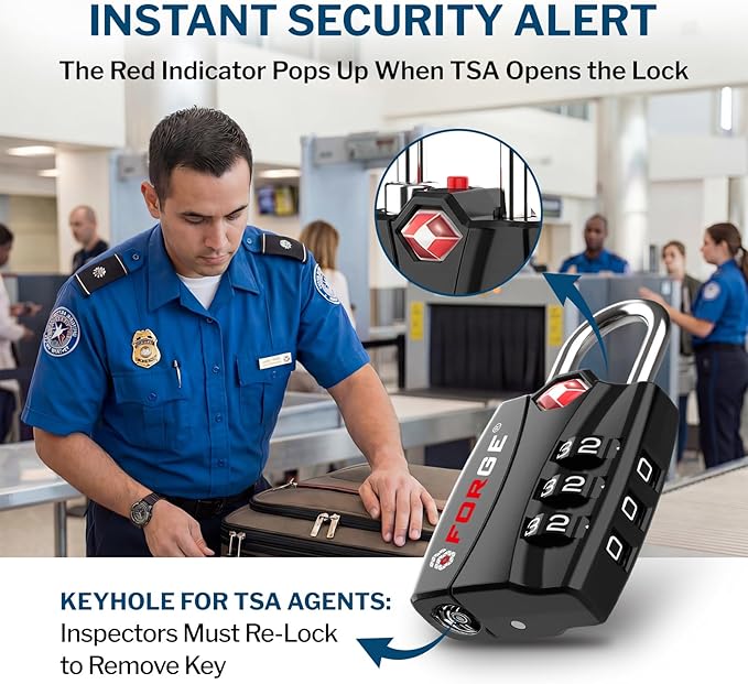 Forge Open Alert TSA Approved Luggage Locks - 3 Digit Combination, Easy Read Dials, Zinc Alloy Body - Ideal Travel Lock for Luggage, Suitcases, Bags & Toolboxes (4 Colors #1) - Image 2
