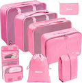 8 Set Packing Cubes for Travel Essentials With Hanging Toiletry Bag for Women, Lightweight Suitcase Organizer Bags with Mackup bag, Carry On Luggage Accessories (Pink) by GRASSBROOK