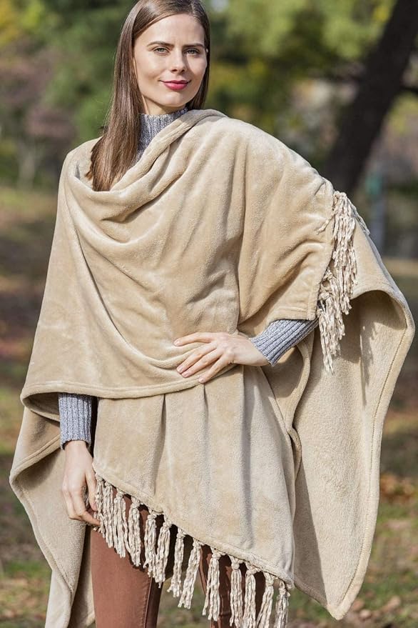 Travel Wrap for Women, Fleece Scarf for Women Airplane, Lightweigh and Warm Shawl with Fringes, this Blanket Scarf Makes a Great Gift for Mom - Beige - Image 8