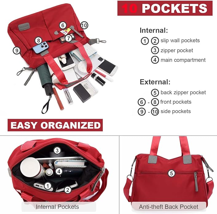 Tote Bag for Women,Multi Pockets Shoulder Handbag,Nurse Bag for Work,Large Cross body Purse,Fashion Nylon Top Handle Satchel - Image 7