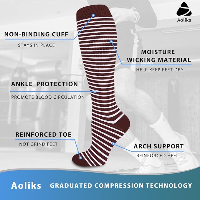 Aoliks Medical Compression Socks for Women & Men, Support Knee High Socks for Running,Nurses,Travel - Image 5