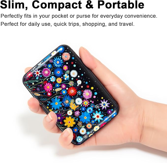 Credit Card Holder for Women Men RFID Blocking Wallet Small Business Metal Slim Mini Aluminum Hard Case (Colorful Flowers) - Image 5