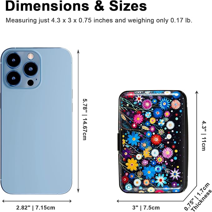 Credit Card Holder for Women Men RFID Blocking Wallet Small Business Metal Slim Mini Aluminum Hard Case (Colorful Flowers) - Image 4