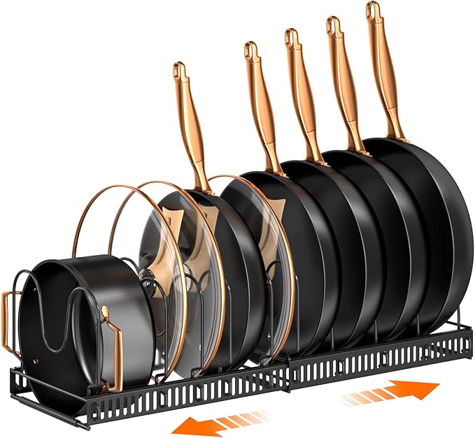 MUDEELA Expandable Pot Pan Lid Organizers inside Cabinet, 10 Divider-Black | Expandable 11.8–22.9", 10 Adjustable Divider, Tool-Free Assembly, Non-Slip, Scratch-Proof, For Pan Lid Cutting Board Bakeware by MUDEELA