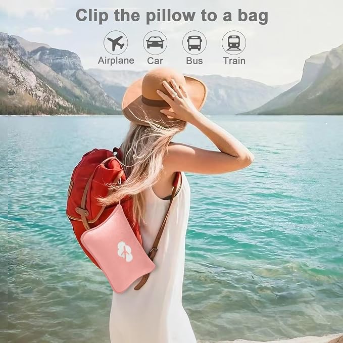 Travel Blanket and Pillow Compact, Premium Soft 2 in 1 Airplane Blanket with Soft Bag Pillowcase，Hand Luggage Sleeve and Backpack Clip (Solid Pink) - Image 2